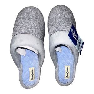 Dearfoams Samantha Chenille Scuff House Slippers Sleet Gray XL Wide NWT
